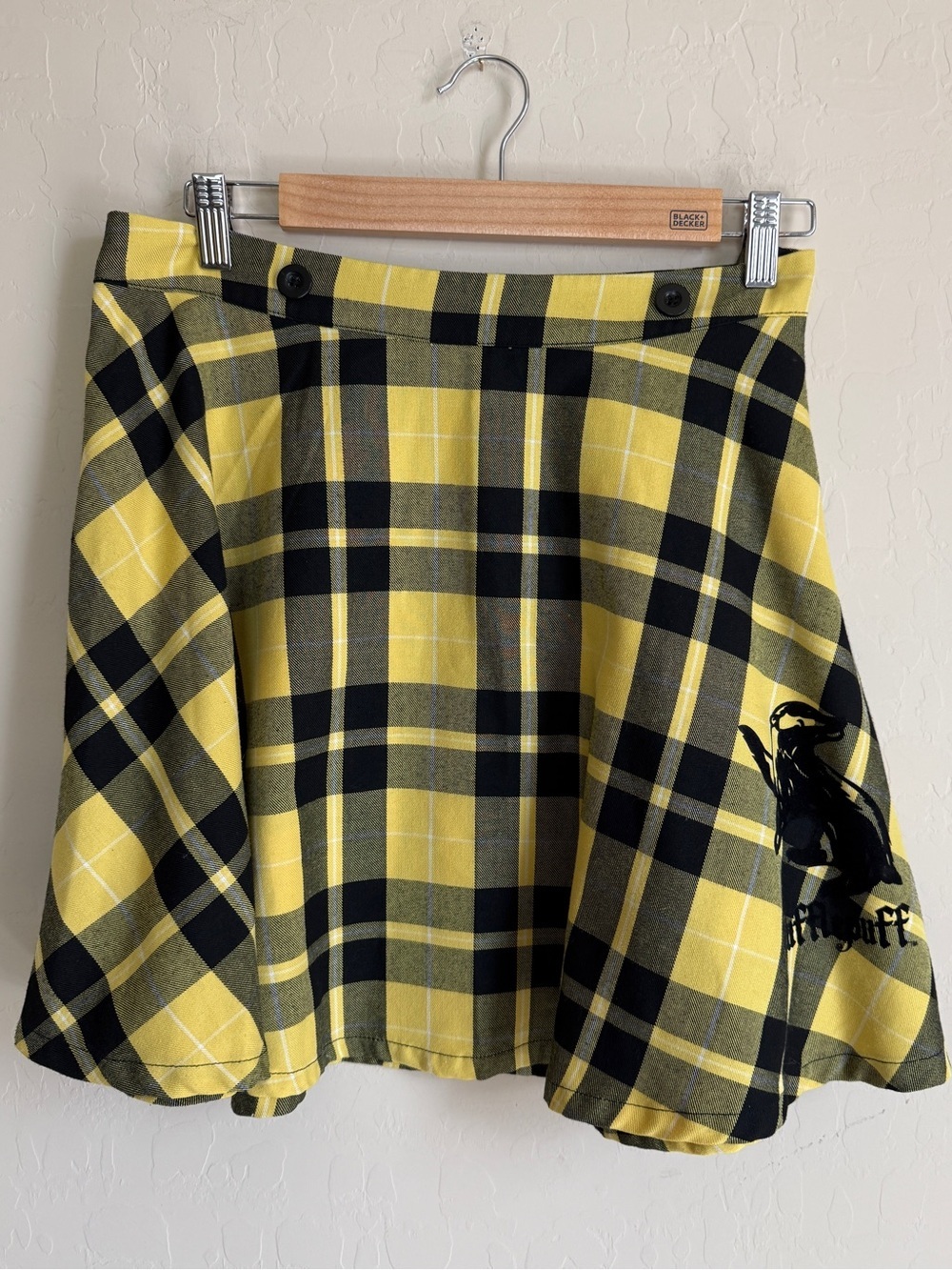 Harry Potter Hot Topic HP Yellow Black Plaid Circle Skater Skirt Hufflepuff XL